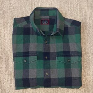 UNTUCKit Mens Medium Green Blue Plaid Cotton Flannel Button Down Shirt